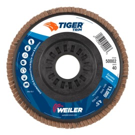 Disco laminado de Zirconia, tipo29, diámetro de 4-1/2 pulg, barreno de 7/8 pulg, grano 40, respaldo Recortable Tiger
