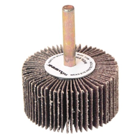 Rueda flap con vástago de Óxido de aluminio, diam.2 pulg, espesor 1 pulg, barreno de 1/4 pulg, grano 80
