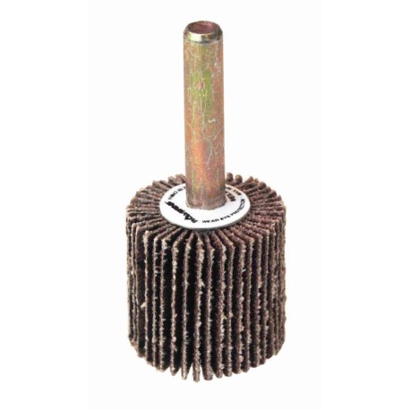 Rueda flap con vástago de Óxido de aluminio, diam.1 pulg, espesor 1 pulg, barreno de 1/4 pulg, grano 120