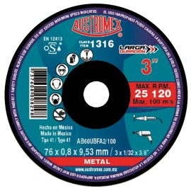 Disco de corte,  tipo  41, medidas 3 pulg X 1/32 pulg X 3/8 pulg