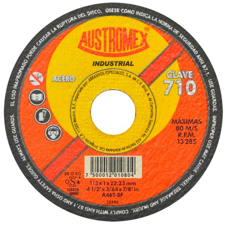 Disco de corte,  tipo  41, medidas 4-1/2 pulg X 3/64 pulg X 7/8 pulg