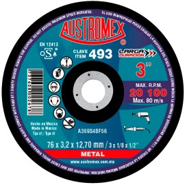 Disco de corte,  tipo  41, medidas 3 pulg X 1/8 pulg X 1/2 pulg