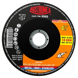 Disco de corte,  tipo  1, medidas 4 1/2 Pulg X 1/16 pulg X 7/8 Pulg