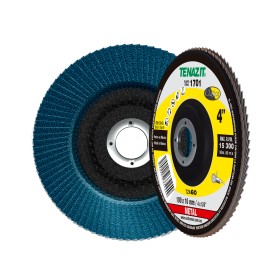 Disco Laminado de Zirconio, Diam. 4 pulg, barreno 5/8 pulg, grano 60, respaldo Fibra de Vidrio