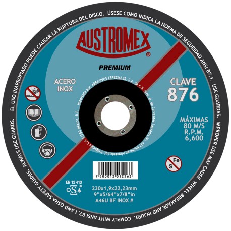Disco de corte,  tipo  42, medidas 9 pulg X  5/64 pulg X 7/8 pulg