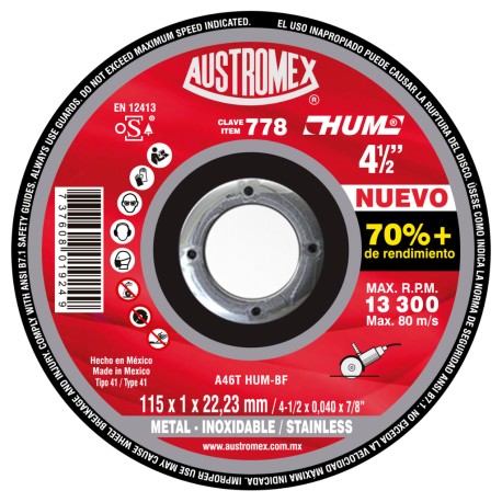 Disco de corte,  tipo  41, medidas 4-1/2 pulg X 0.040 pulg  X 7/8 pulg