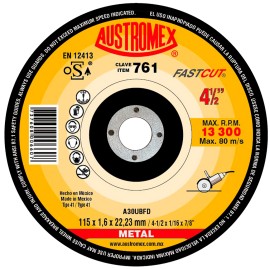Disco de corte,  tipo  41, medidas 4-1/2 pulg X 1/16 pulg X 7/8 pulg