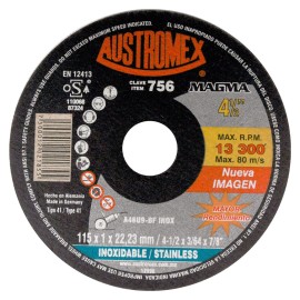 Disco de corte,  tipo  41, medidas 4-1/2 pulg X  3/64 pulg X 7/8 pulg