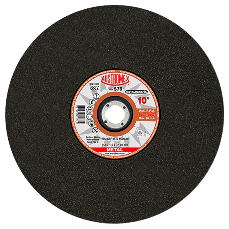 Disco de corte,  tipo  41, medidas 10 pulg X 1/16 pulg X 1-1/4 pulg