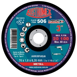 Disco de corte,  tipo  41, medidas 3 pulg X 1/16 pulg X 1/4 pulg