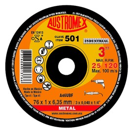 Disco de corte,  tipo  41, medidas 3 pulg X 0.040 pulg X 1/4 pulg