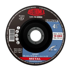 Disco de Desbaste, tipo 27, de Óxido de Aluminio, diam. 4-1/2 pulg, espesor 1/4 Pulg, barreno de 7/8 Pulg