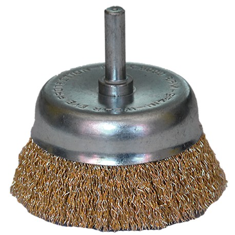Cepillo de copa con vástago de 3 pulg X 1/4 pulg, cerda de Alambre ondulado, calibre 0.012 pulg