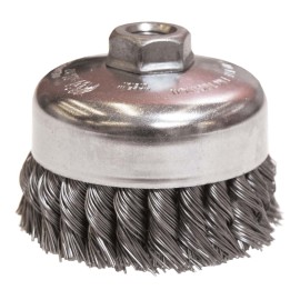 Cepillo de copa, diámetro 5 pulg, barreno 5/8 pulg -11/M14
 Multi-Rosca, Alambre Trenzado, calibre 0.020 pulg, longitud 1-1/4 p