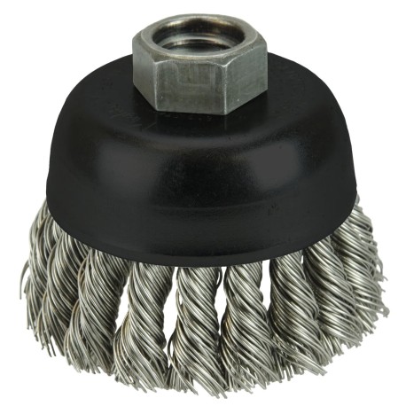 Cepillo de copa, diámetro 2-3/4 pulg, barreno 5/8 pulg, Alambre Trenzado, calibre 0.020 pulg, longitud 1 pulg