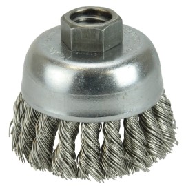 Cepillo de copa, diámetro 2-3/4 pulg, barreno 5/8 pulg, Alambre Trenzado, calibre 0.014 pulg, longitud 1 pulg