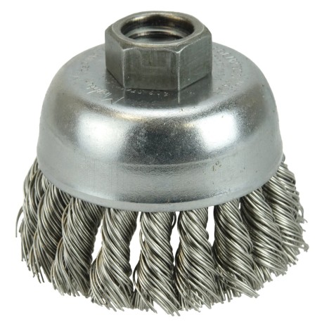 Cepillo de copa, diámetro 2-3/4 pulg, barreno 5/8 pulg, Alambre Trenzado, calibre 0.014 pulg, longitud 1 pulg