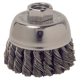 Cepillo de copa, diámetro 2-3/4 pulg, barreno 5/8 pulg, Alambre Trenzado, calibre 0.014 pulg, longitud 1 pulg
