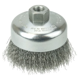 Cepillo de copa, diámetro 4 pulg, barreno 5/8 pulg, Alambre ondulado, calibre 0.014 pulg, longitud 1-1/4 pulg