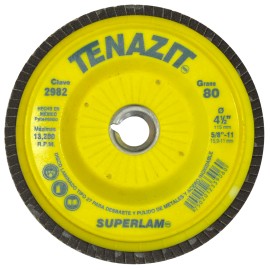 Disco Laminado de Zirconia , Diam. 4-1/2pulg, barreno 5/8-11 pulg, grano 80, respaldo Plástico recortable