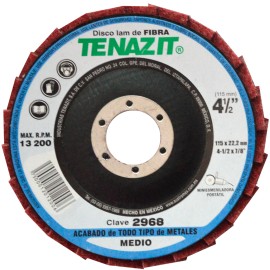 Disco Laminado de Fibra, Diam. 4-1/2pulg, barreno 7/8 pulg, grano Mediano, respaldo