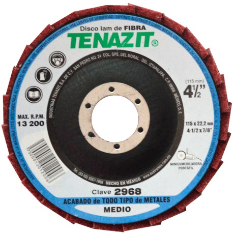 Disco Laminado de Fibra, Diam. 4-1/2pulg, barreno 7/8 pulg, grano Mediano, respaldo