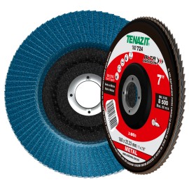 Disco Laminado de Zirconio, Diam. 7 pulg, barreno 7/8 pulg, grano 80, respaldo Fibra de Vidrio
